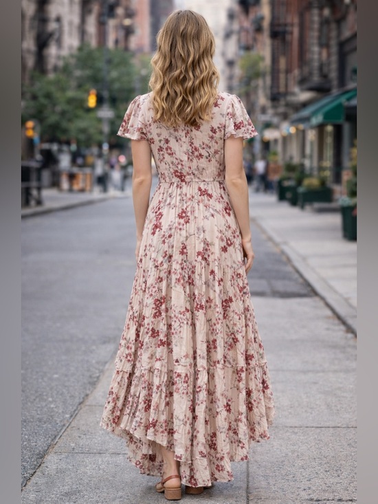 Patrons of Peace Floral V-Neck Maxi Dress in Blush Pink - Picture 2 of 2